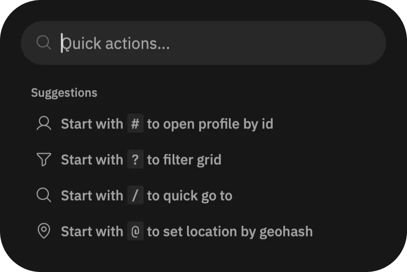 Popup with “Quick actions...” input