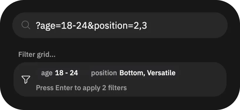 Filter grid” sub-menu of the popup